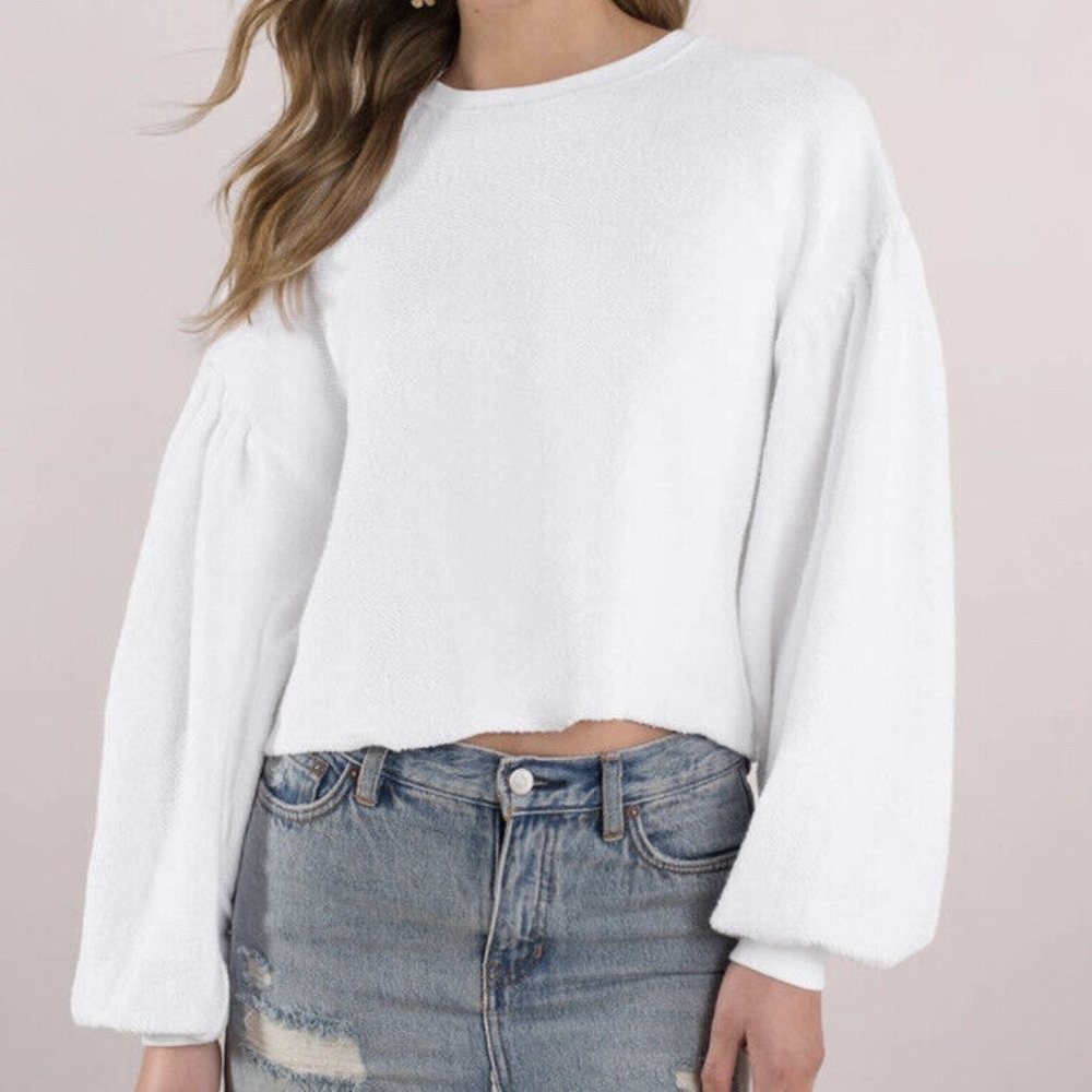 Free People Sweater Womens Small Sleeves Like These Terry Puff Sleeve Neutral - Picture 4 of 10